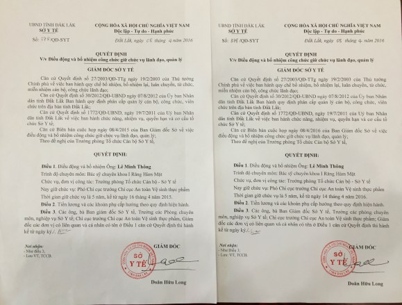 GĐ SYT đã ký 2 QĐ cùng số luân chuyển Bs Lê Minh Thông vì tờ trước nhầm lẫn thời gian