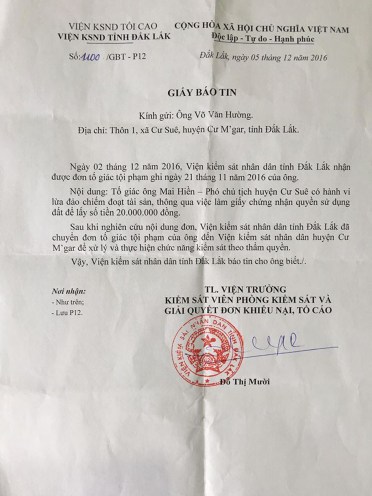 Viện KS tỉnh chuyển sai phạm của ông Hiền về Viện KS huyện Cư Mgar