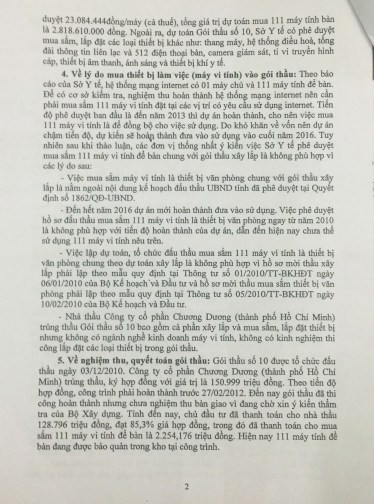 Trang 2 Báo cáo của Sở KHĐT cho thấy Sở Y tế đã cố tình làm trái trong việc mua 111 cái máy vi tính từ năm 2010